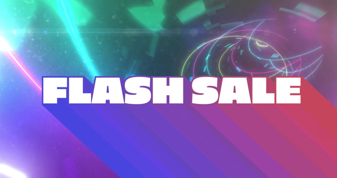 Bright Flash Sale Banner with Neon Lights and Gradient Stripes
