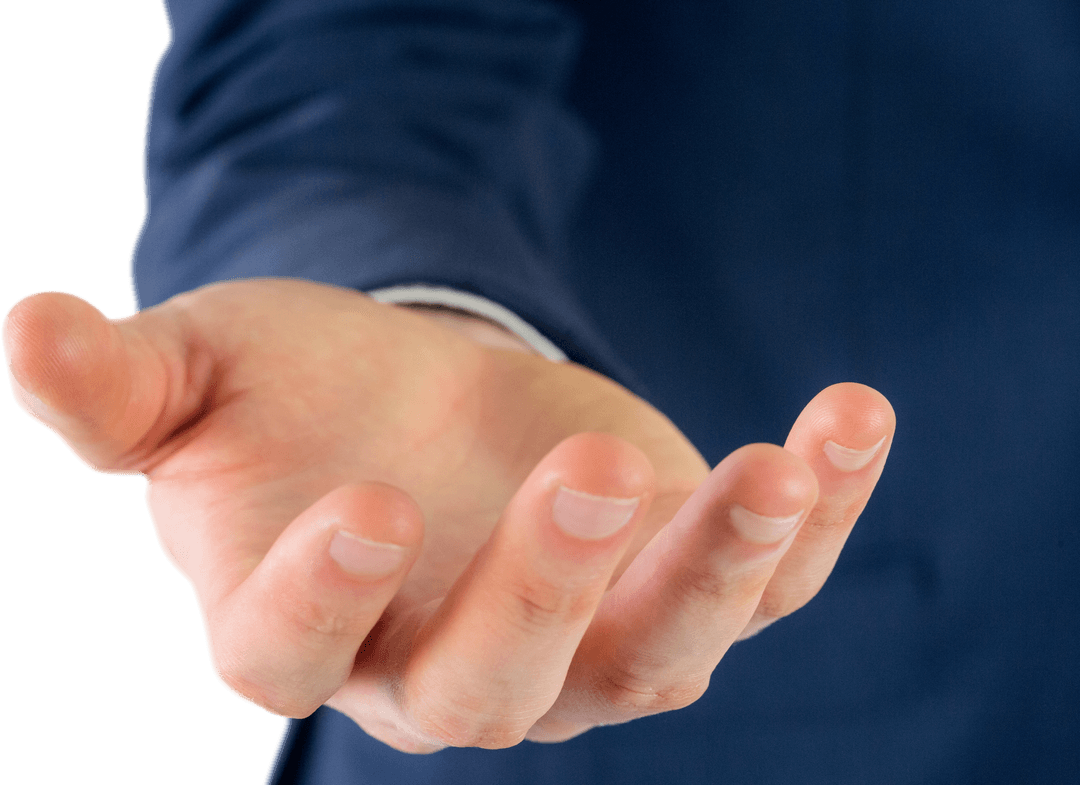 Transparent Background Offering Hand Gesture in Modern Suit