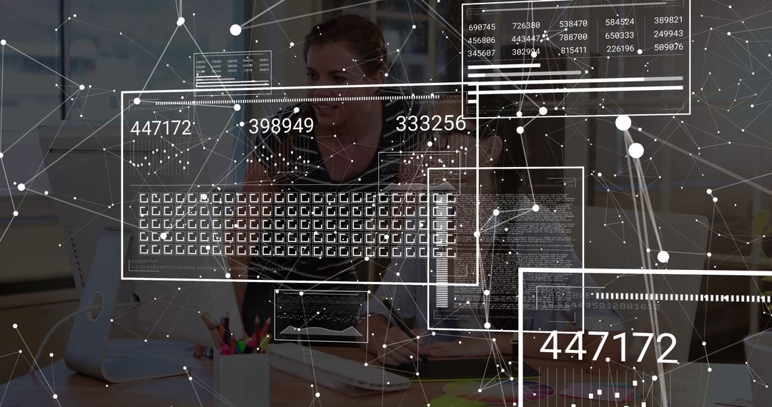 Data Analyst Navigating Virtual Interface in Office