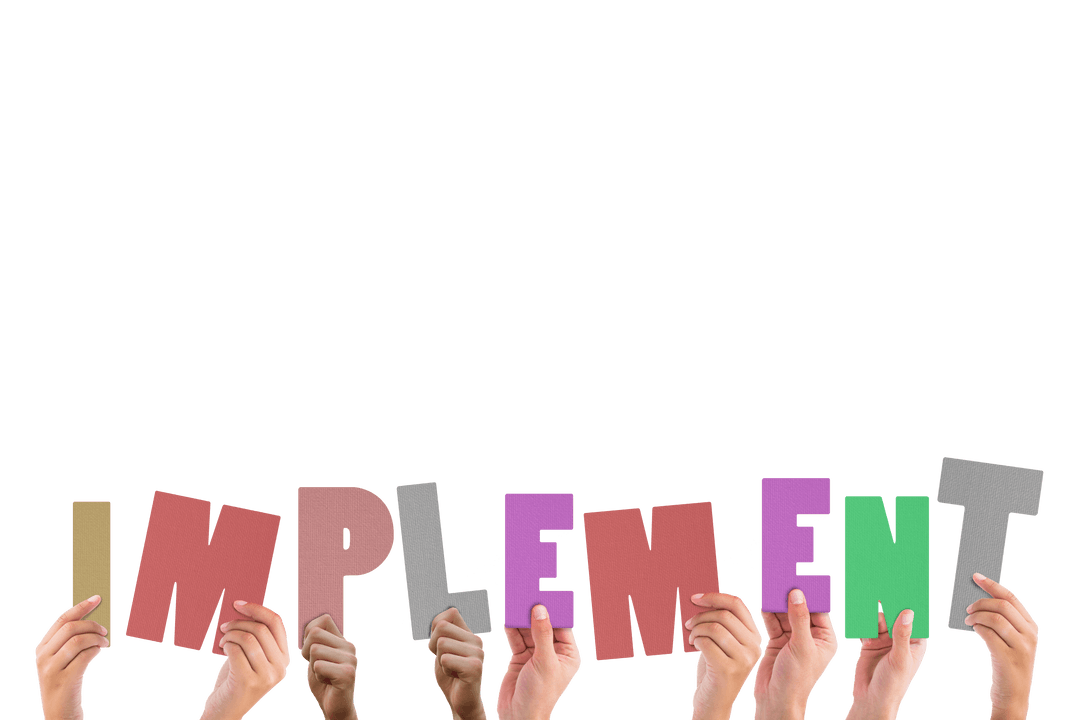 Humans Holding Colorful Implement Letters with Transparent Background