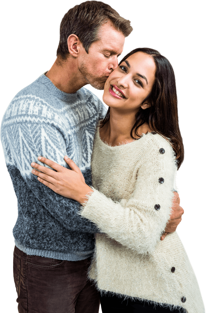 Transparent Couple Embracing and Smiling with Love