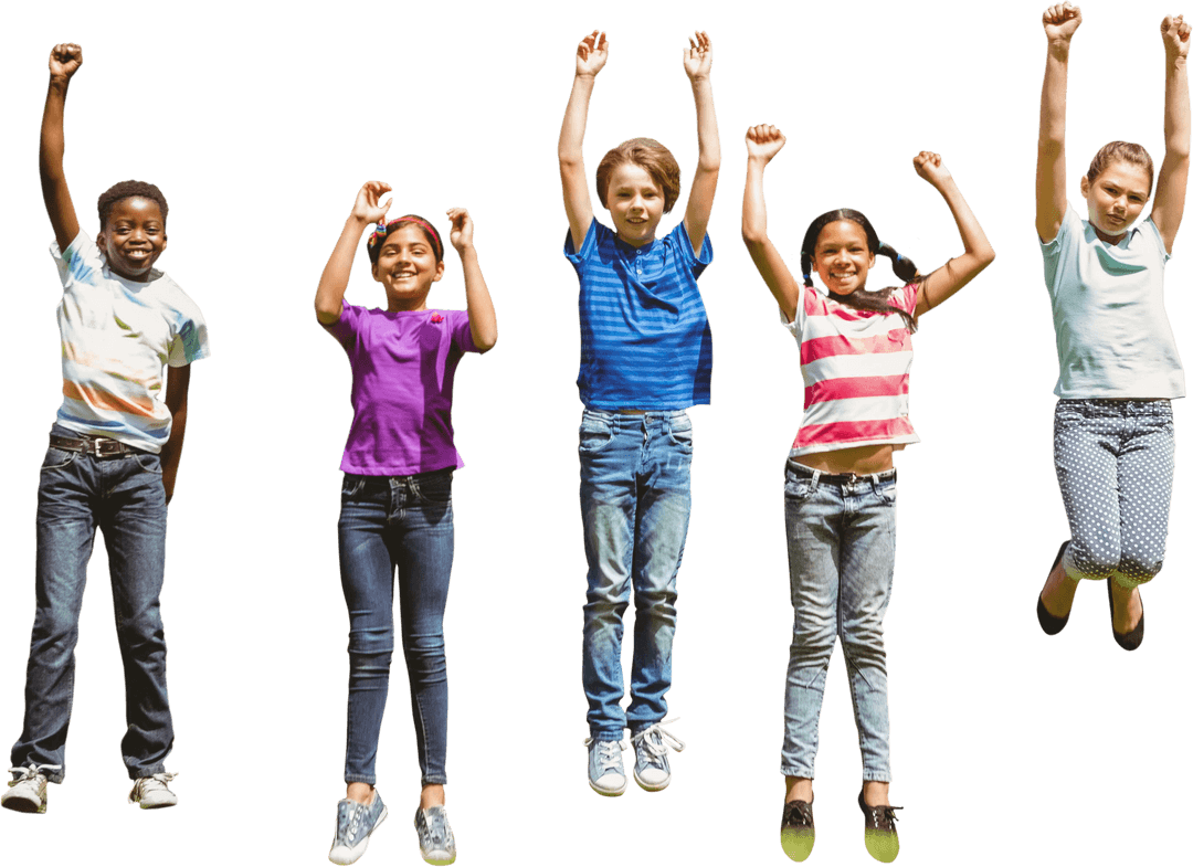 Joyful Kids Jumping with Joy in Transparent Background