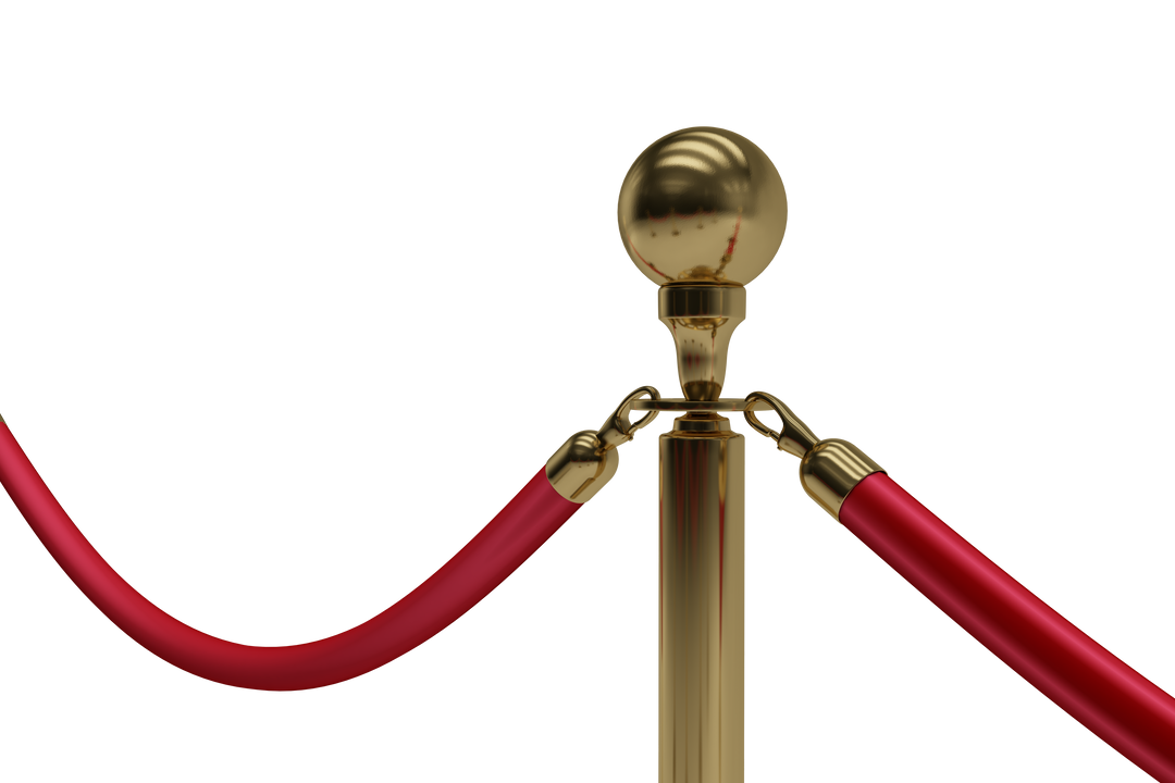 Close Up of Gold Queue Barrier Pole with Red Velvet Rope Transparent Background - Download Free Stock Images Pikwizard.com