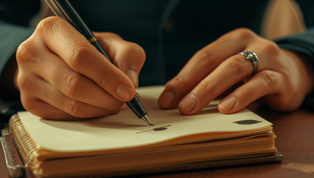 Elegant Handwriting Practice in Leather-Bound Notebook