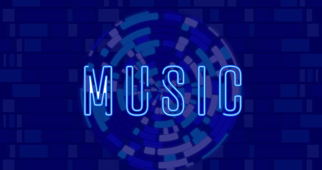 Neon Blue Music Text with Modern Digital Background