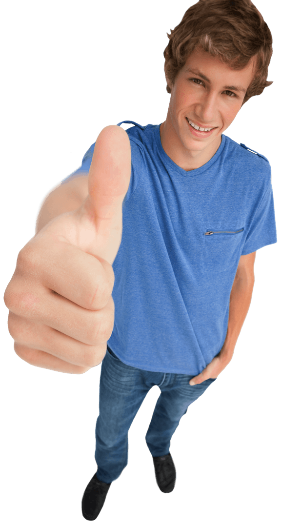 Happy Student Giving Thumbs Up with Transparent Background