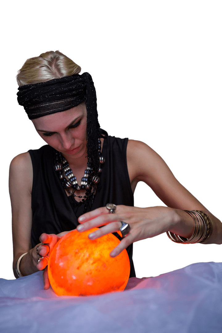 Mystical Fortune Teller with Crystal Ball on Transparent Background