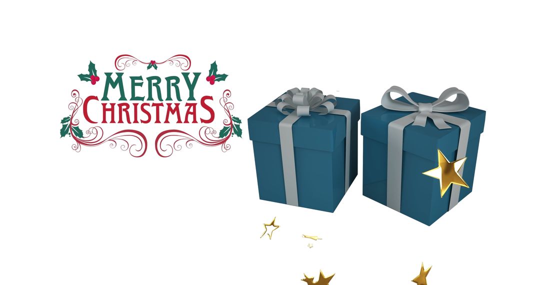 Festive Presents with Merry Christmas Text and Stars
