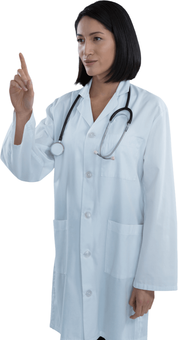 Transparent Female Doctor Interacting with Virtual Screen