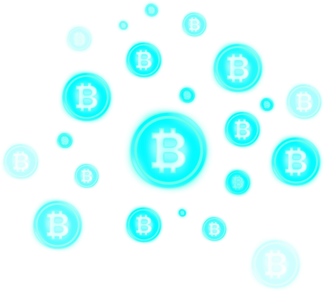 Transparent Bitcoin Cryptocurrency Symbols in Teal Blue