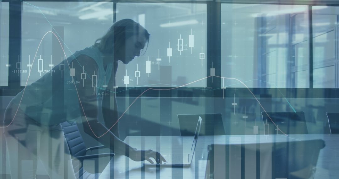 Businesswoman Analyzing Data Visualization Interface on Laptop