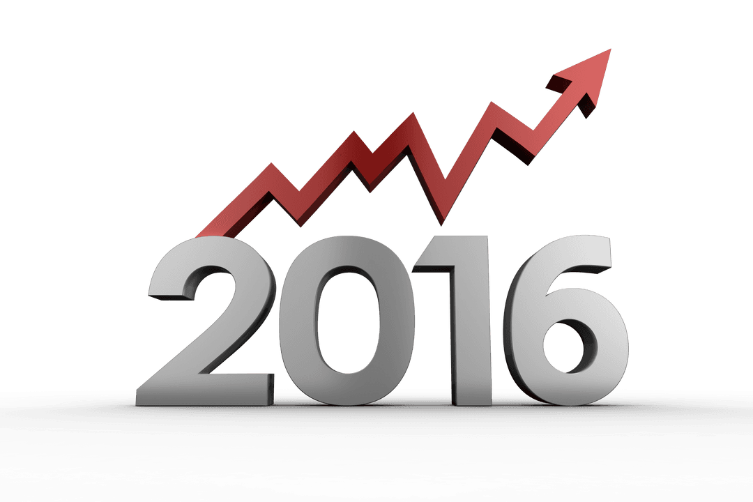 Transparent 3D Red Arrow Rising Over 2016 Text Vector Illustration