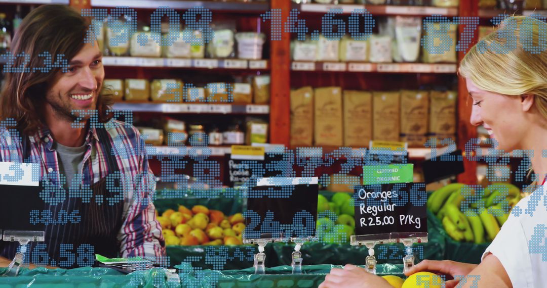 Digital Business Data Visualization Over Supermarket Scene