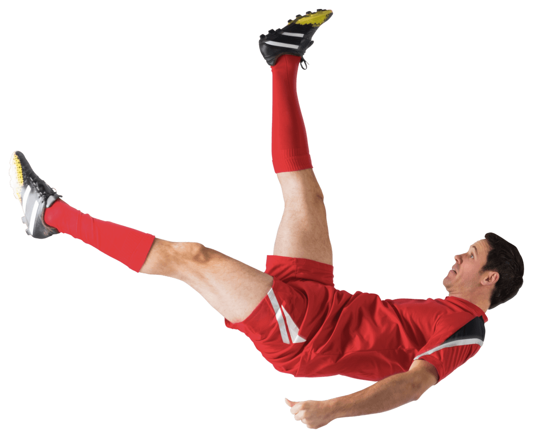 Dynamic Transparent Soccer Player Red Kick Pose Isolated