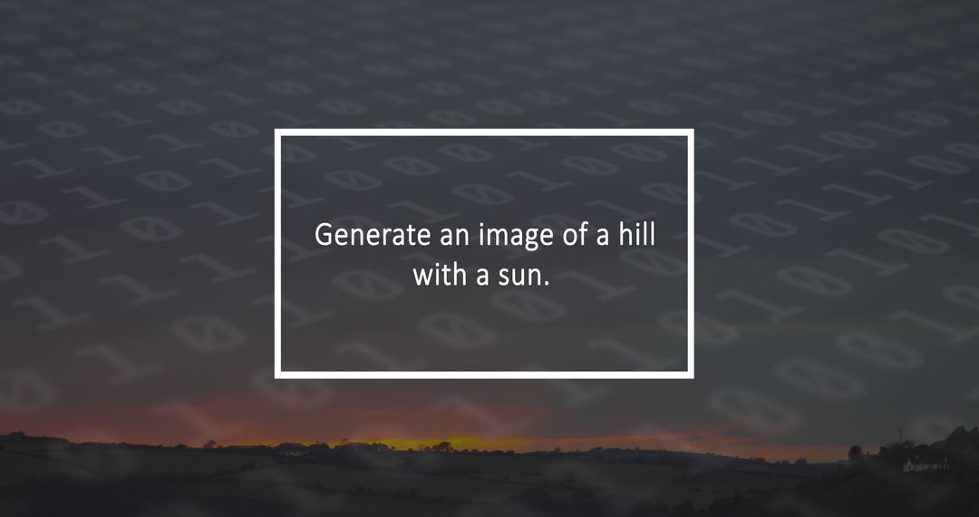 Binary Code and AI Overlay on Serene Landscape Sunset