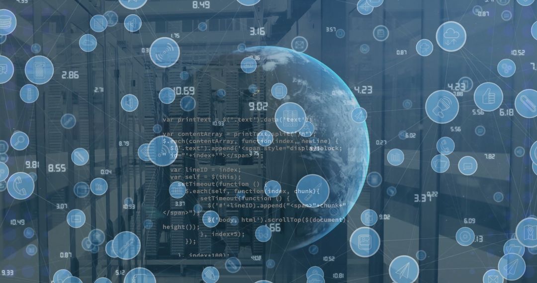 Digital Glowing Globe Over Processing Data With Server Room Background