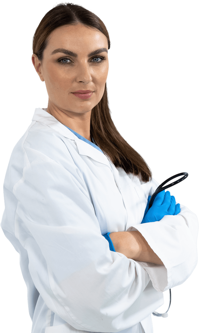 Confident Health Worker with Crossed Arms on Transparent Background