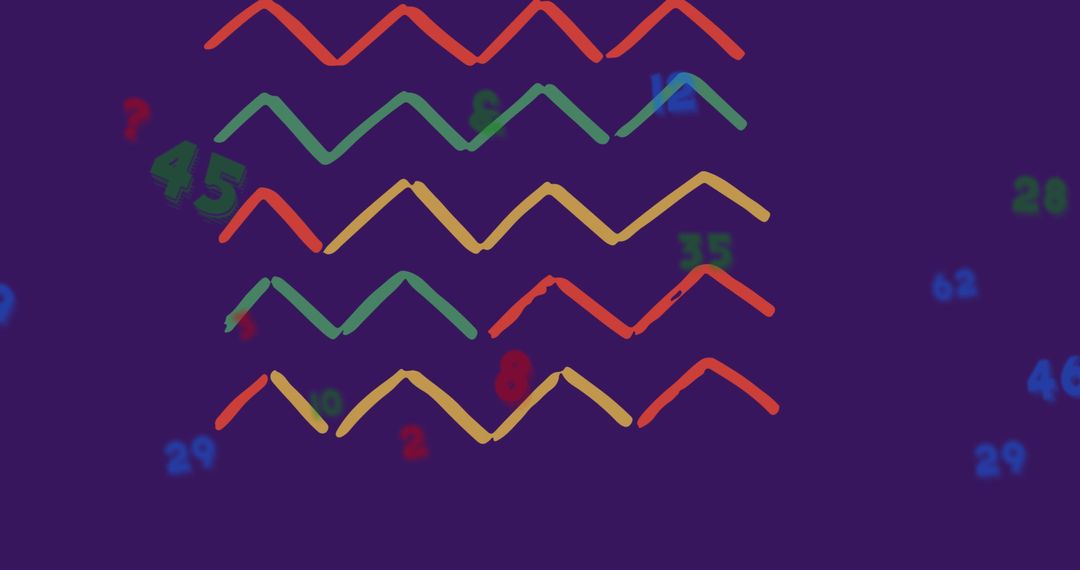 Colorful Numbers with Zigzag Pattern on Purple Background