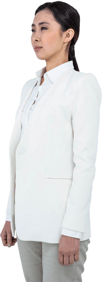 Confident Asian Businesswoman Looking Forth Standing on Transparent Background