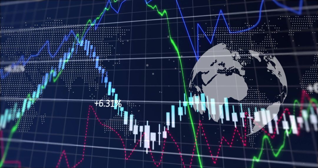 Global Data Projection Showing Stock Market Trends with Digital Globe