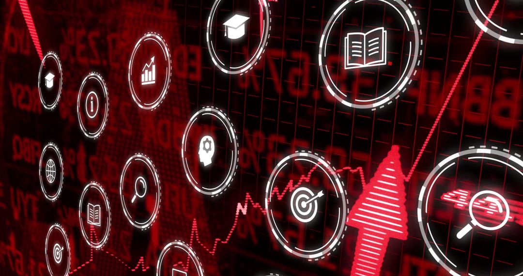 Financial Technology Icons on Red Stock Market Graph