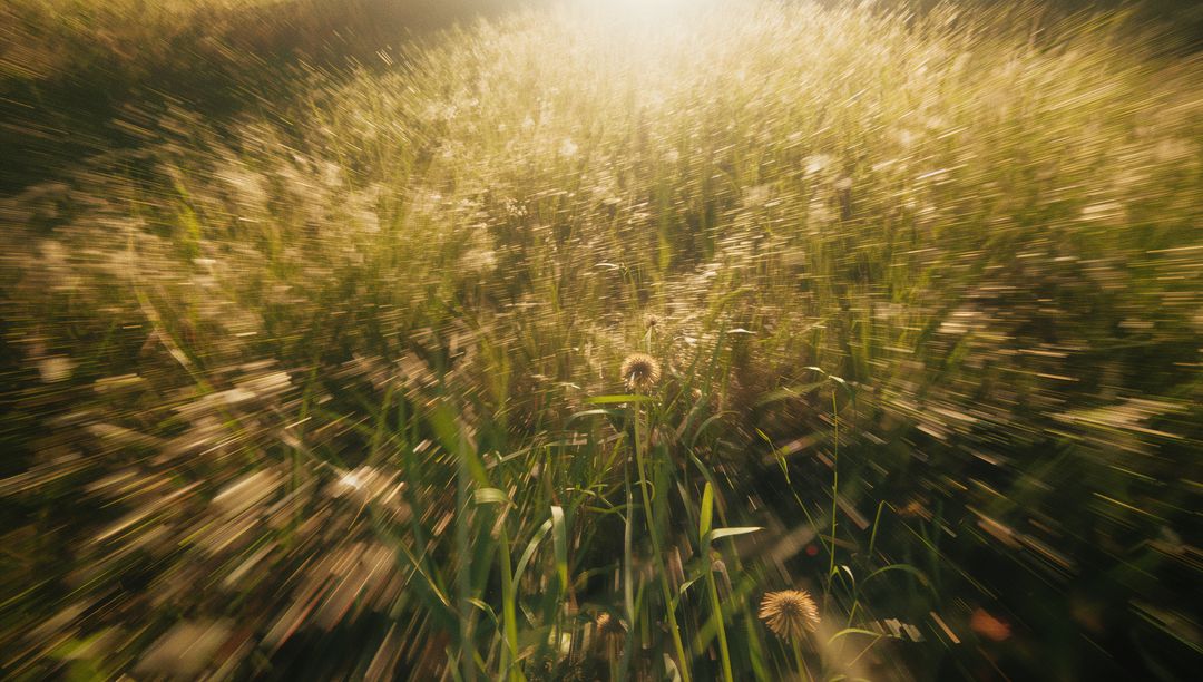 Sunlit Foxtail Grass in Vibrant Meadow with Radial Blur Effect