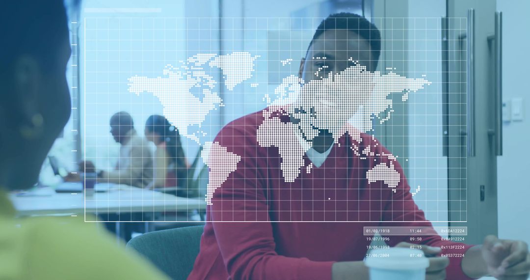 Modern Business Meeting with Global Strategy Map Overlay