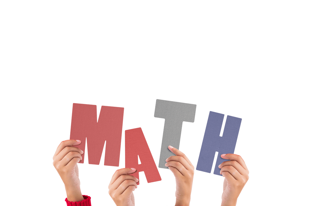 Hands Holding Colorful MATH Sign on Transparent Background