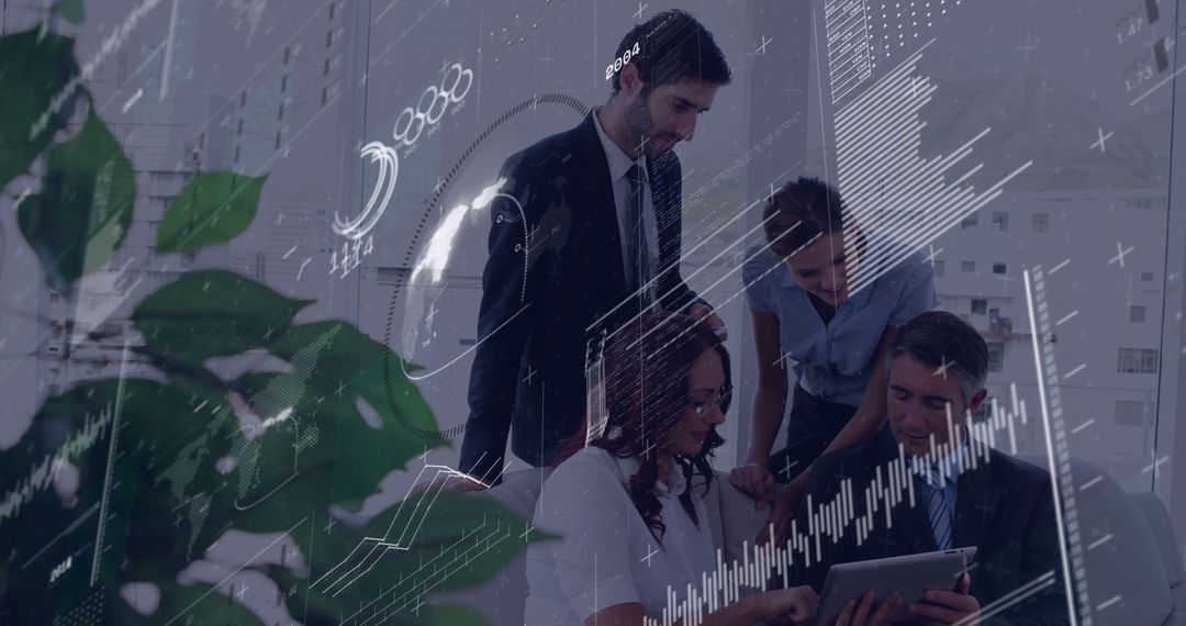 Collaborative Team Discussing Data Analysis in Office Setting