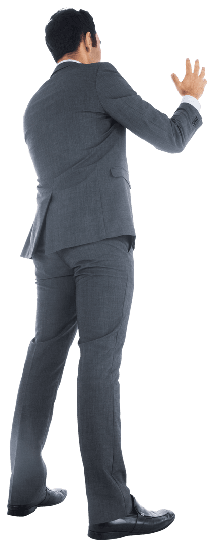 Caucasian Businessman Facing Away in Grey Suit on Transparent Background