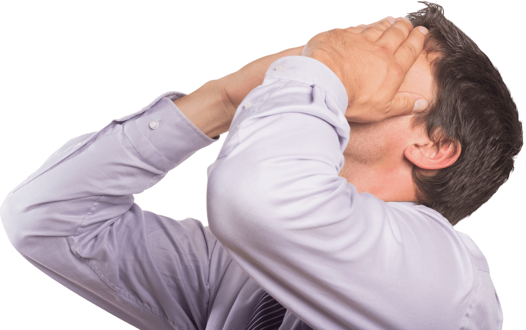 Transparent Worried Businessman with Hands Covering Face
