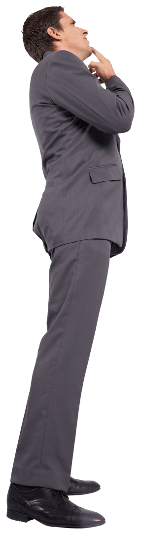 Thoughtful Businessman in Suit Contemplating Transparent Background