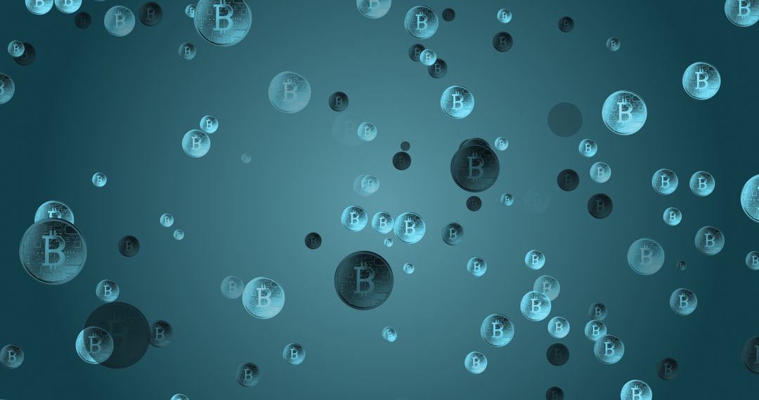Glowing Bitcoin Symbols on Blue Gradient Background