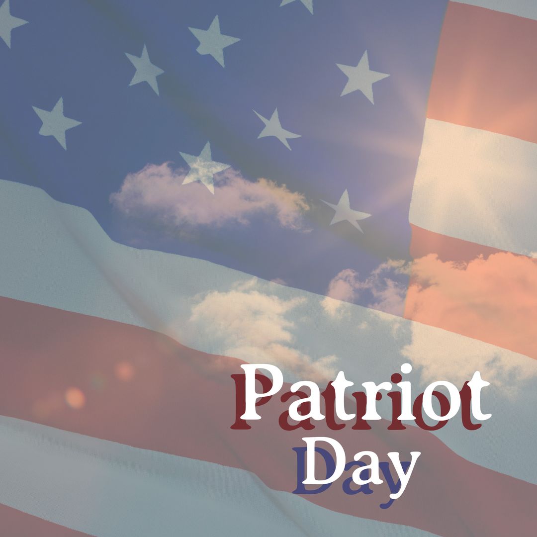 USA Flag with Patriot Day Text and Cloudscape