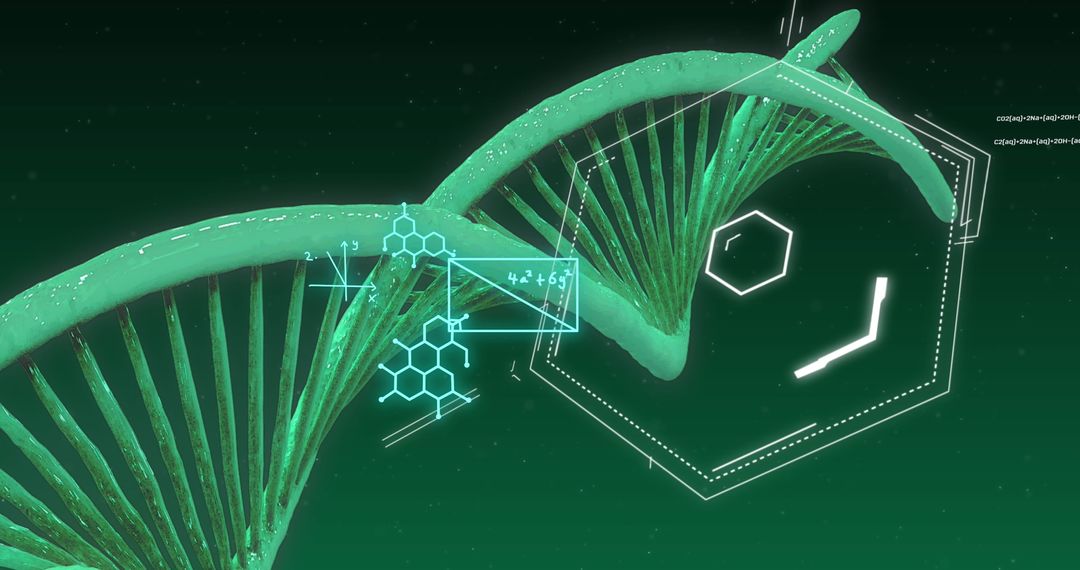 DNA Strand with Digital Equations Overlay