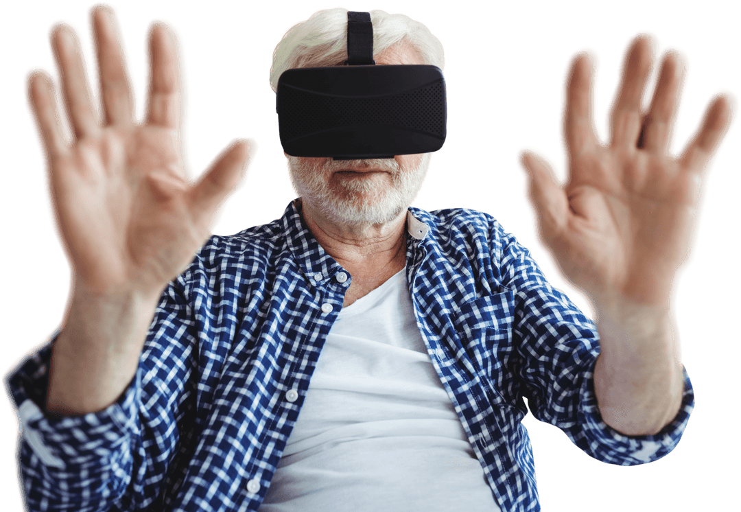 Senior Man Using Virtual Reality Headset Transparent Background