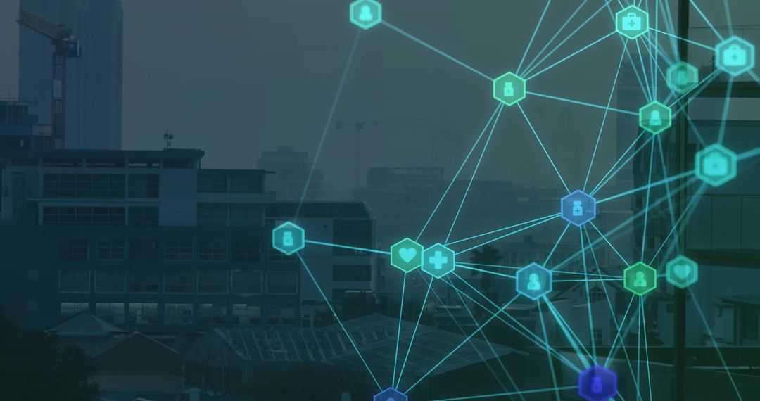 Digital Healthcare Network Havering Over Smart City Skyline