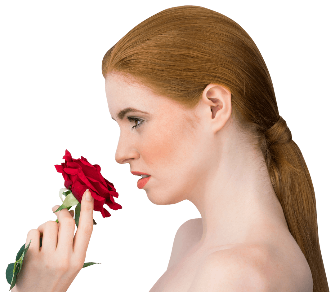 Transparent Cutout of Caucasian Woman with Red Rose