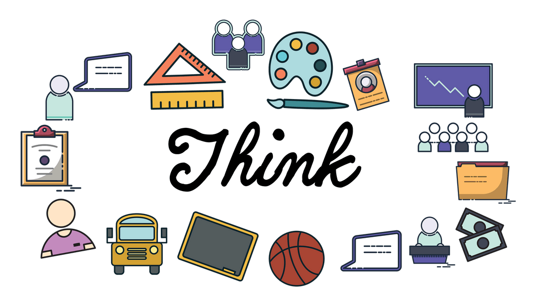 Colorful Education and Creativity Symbols on Transparent Background