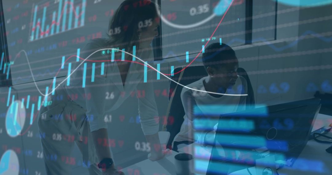 Diverse Team Analyzing Digital Financial Charts in Modern Office