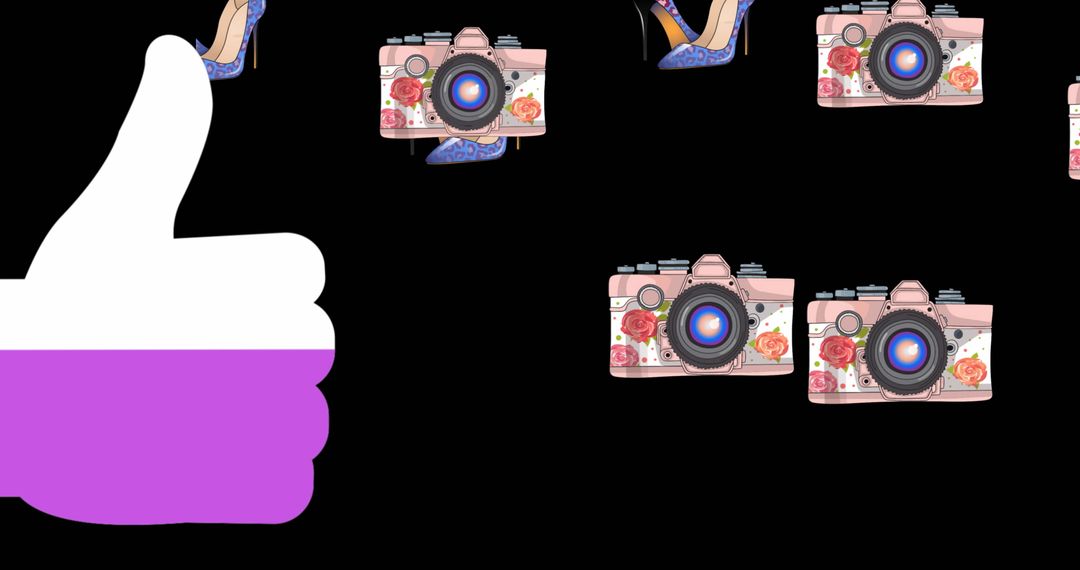 Stylish Holographic Thumbs Up with Cameras and Stilettos