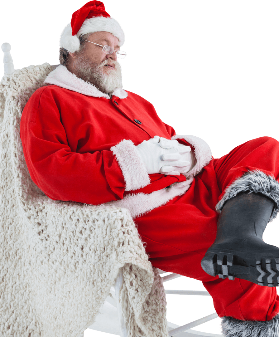 Transparent Santa Claus Relaxing on Comfortable Rocking Chair