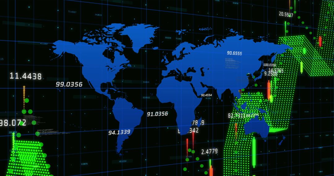 World Map with Financial Data and Graphs Representing Global Commerce