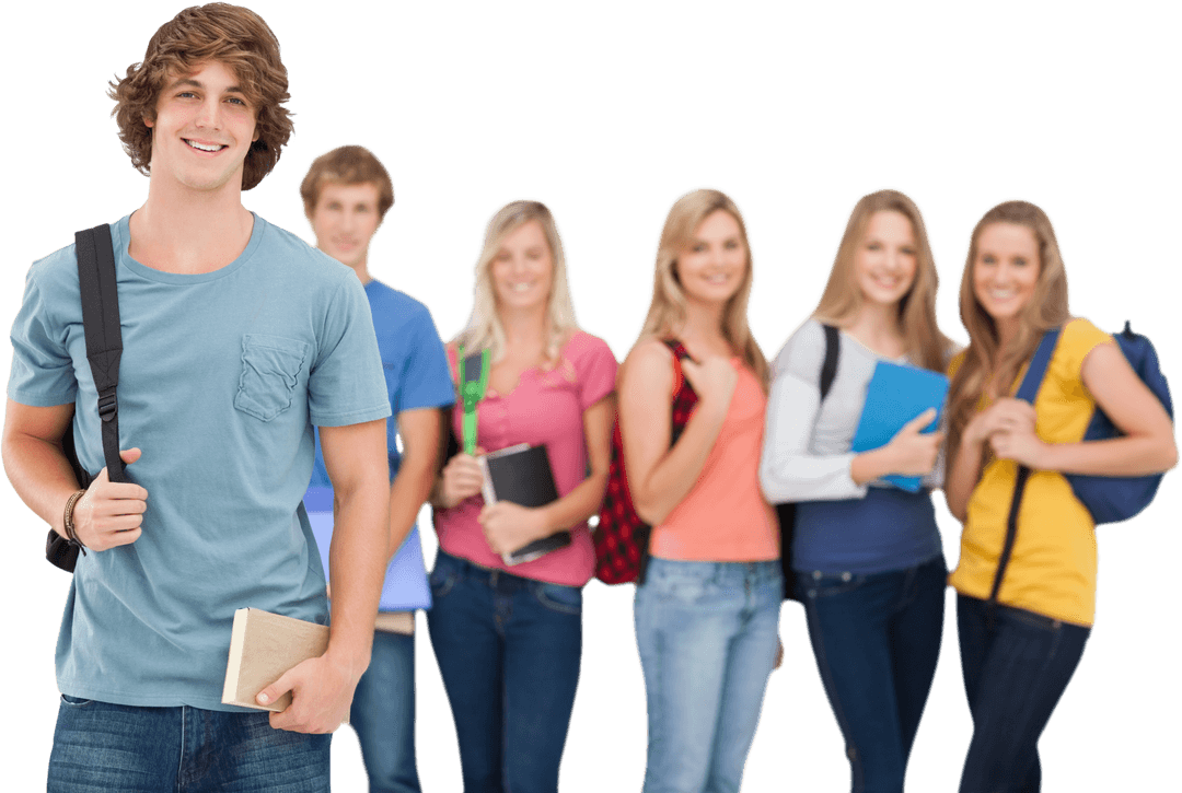 Transparent Group of Smiling Students Relaxing Together