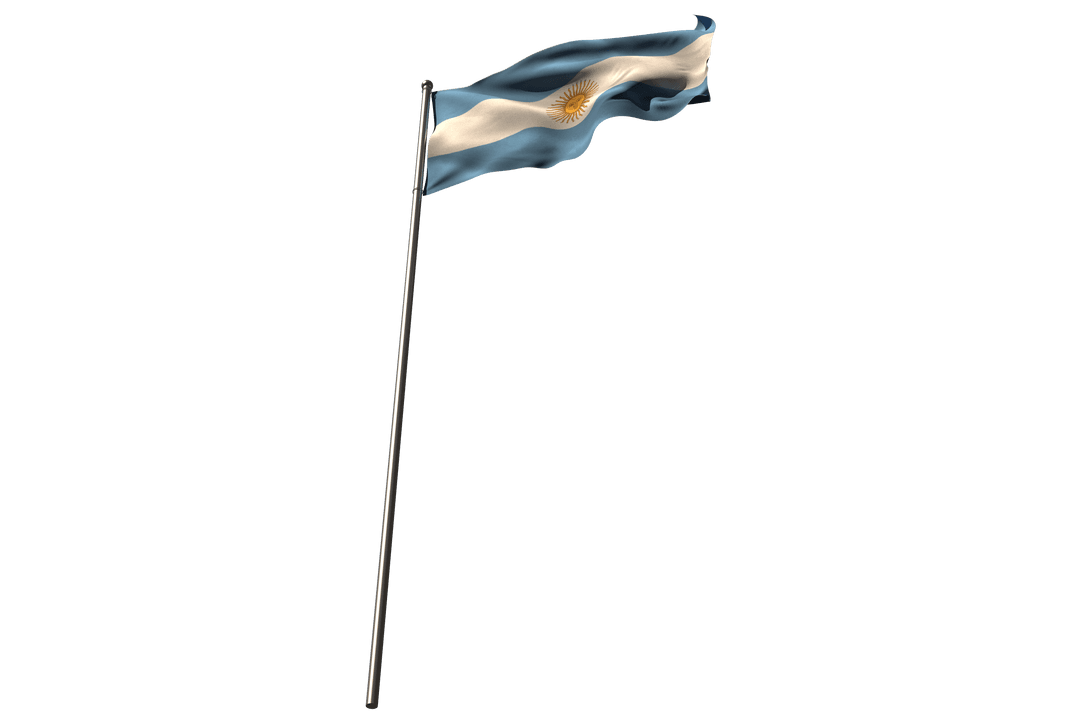 Transparent Flapping Argentine Flag on Tall Flagpole Against Sky