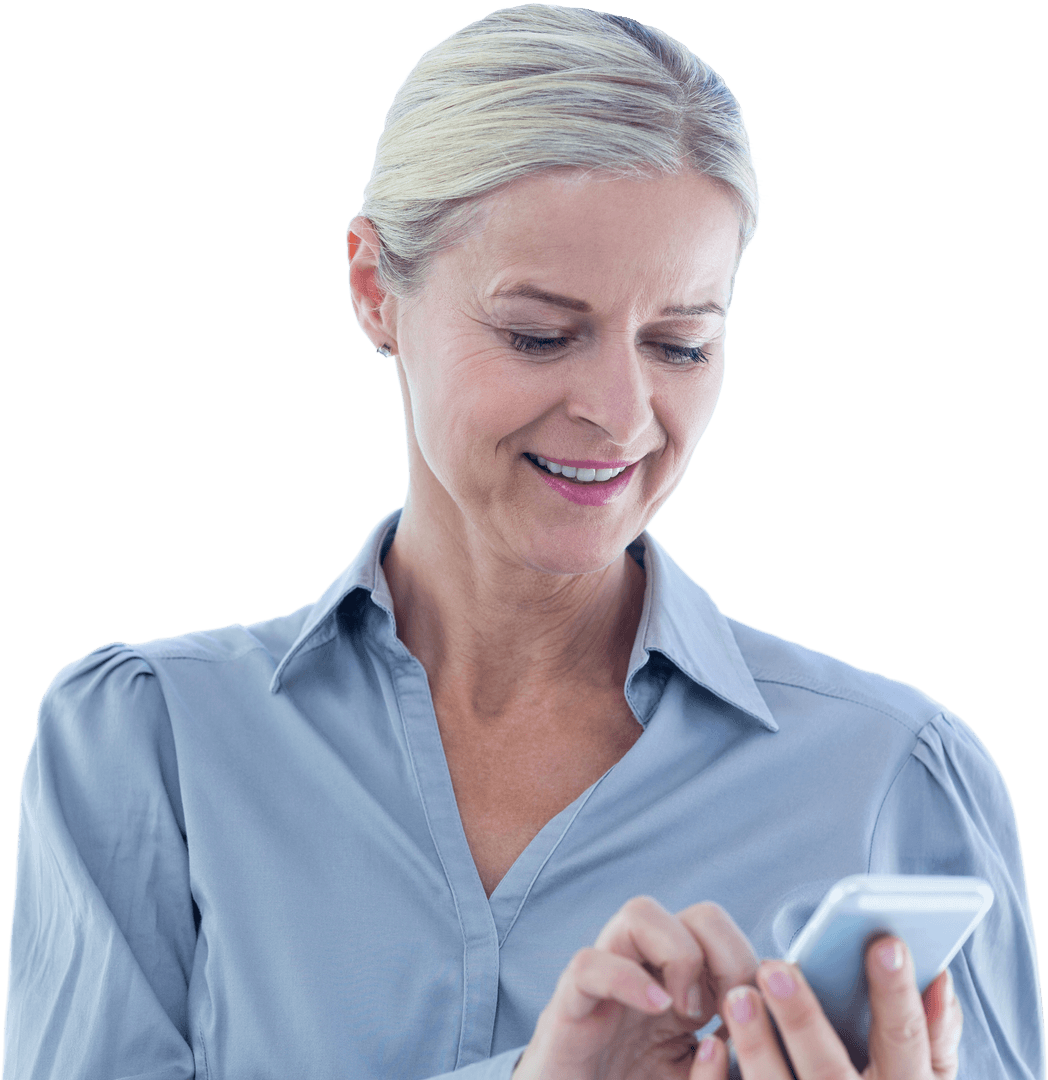 Businesswoman Using Smartphone Against Transparent Background