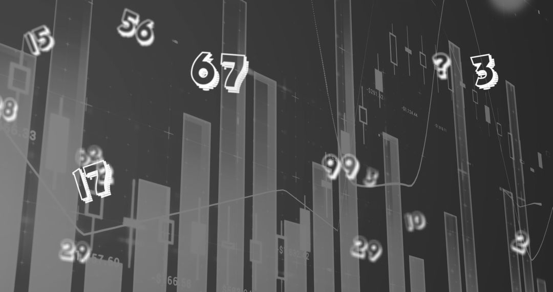 Digital Numbers Overlaying Economic Data on Grey Background