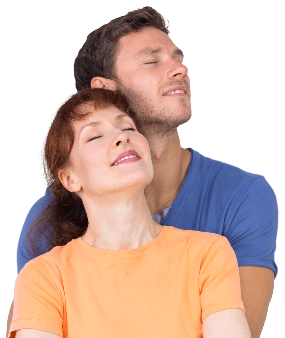 Happy Couple with Eyes Closed on Transparent Background