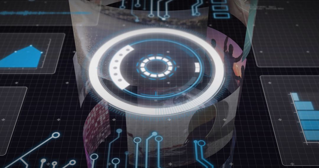 Futuristic Holographic Cylinder with Digital Interface Rings