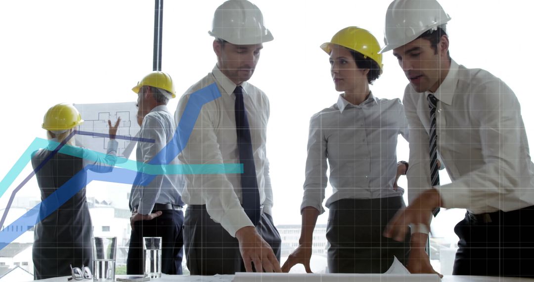 Architects Analyzing Blueprints in Modern Office